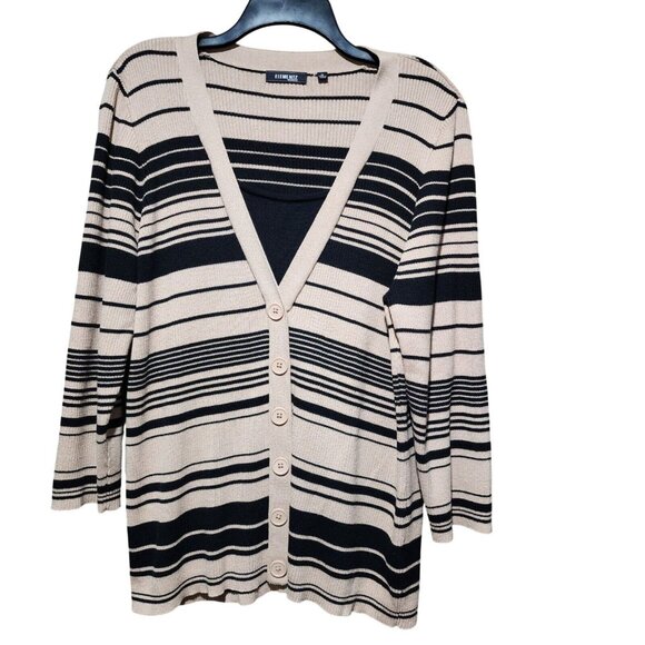 Elementz Womens Striped Pullover Sweater Cotton Blend Black‎ Beige Size 1X - Picture 11 of 11